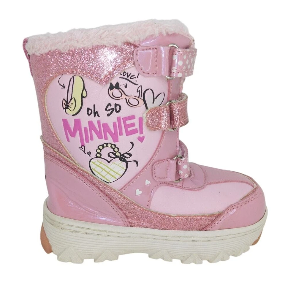 Botas de nieve Disney Junior Minnie Mouse niñas usadas rosa brillante - talla 8T Foto 2 de 4