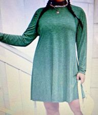 Women's Long Sleeve  Plain Business  A-line Dress Solid Green 3XL 50" chest
