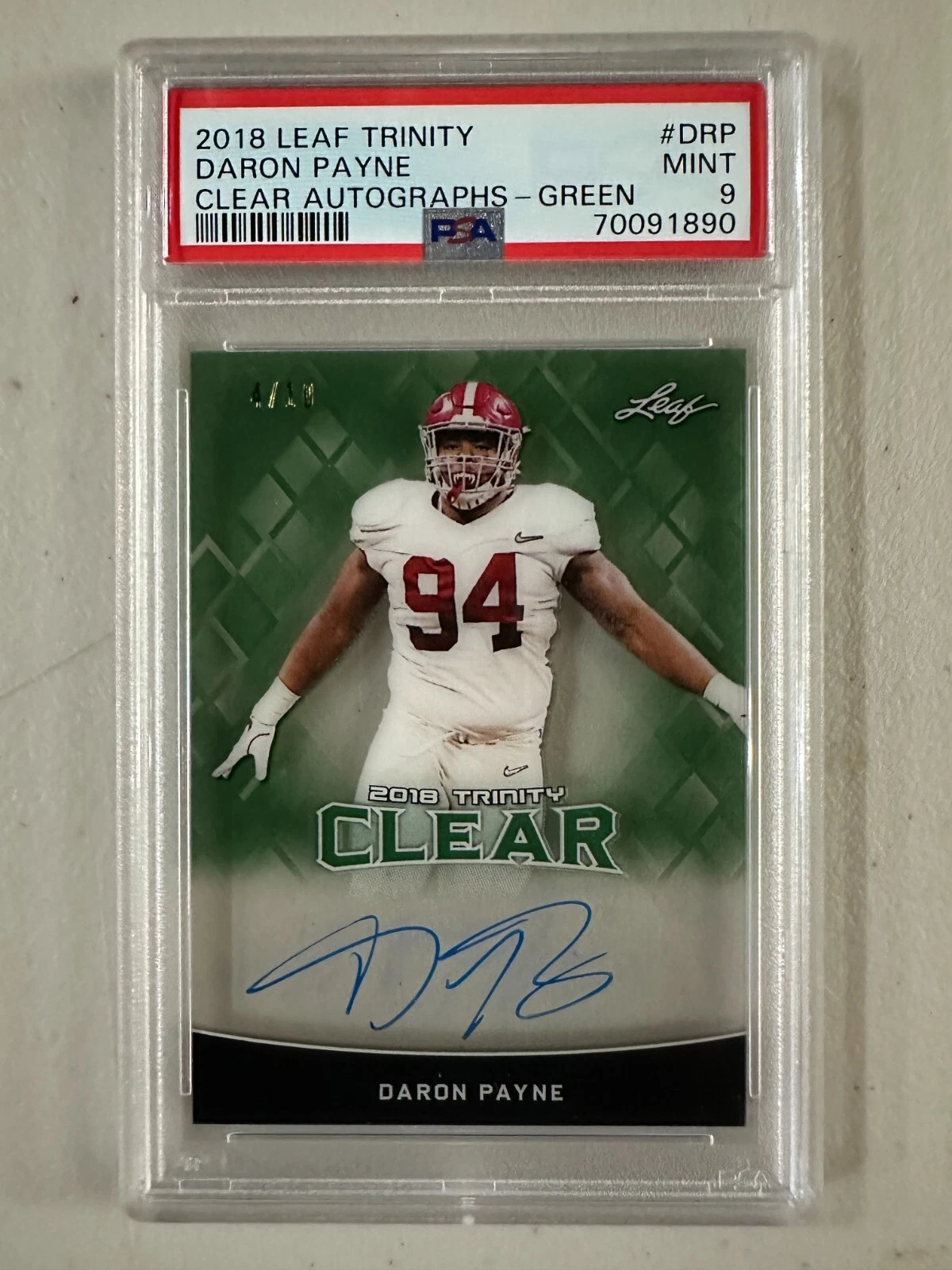 Daron Payne Leaf Trinity Clear Autographs #DRP Green