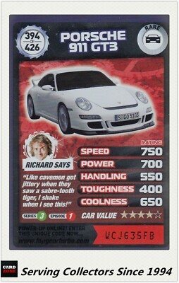 TOPGEAR TURBO CHALLENGE TRADING CARD RARE CARD #394 PORSCHE 911 GT3