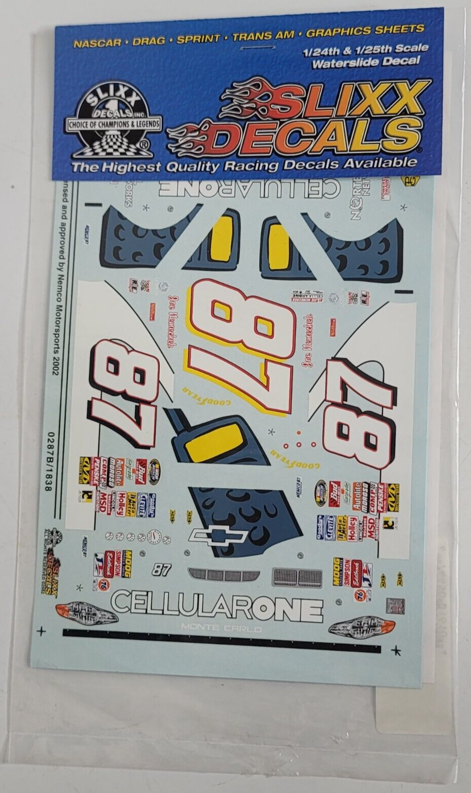 Slixx Decals 0287B 1838 87 Cellular Racing Car 1/24 1/25 NASCAR Revell Monte Carlo