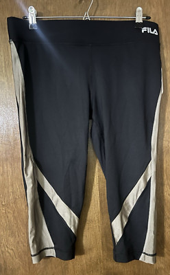 NWT Fila Sport Black /Gold Performance Running Capri- Size Medium