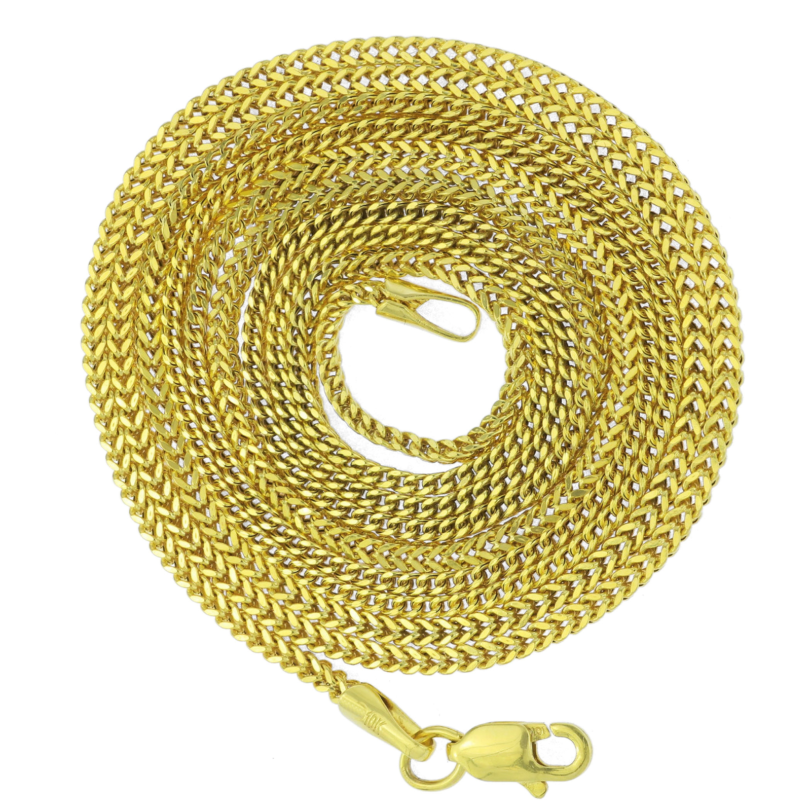 10K Yellow Gold 1.5mm Foxtail Wheat Franco Box Chain Pendant Necklace