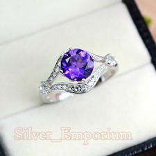 8MM Round Natural Amethyst Gemstone 925 Sterling Silver Gorgeous Ring For Women