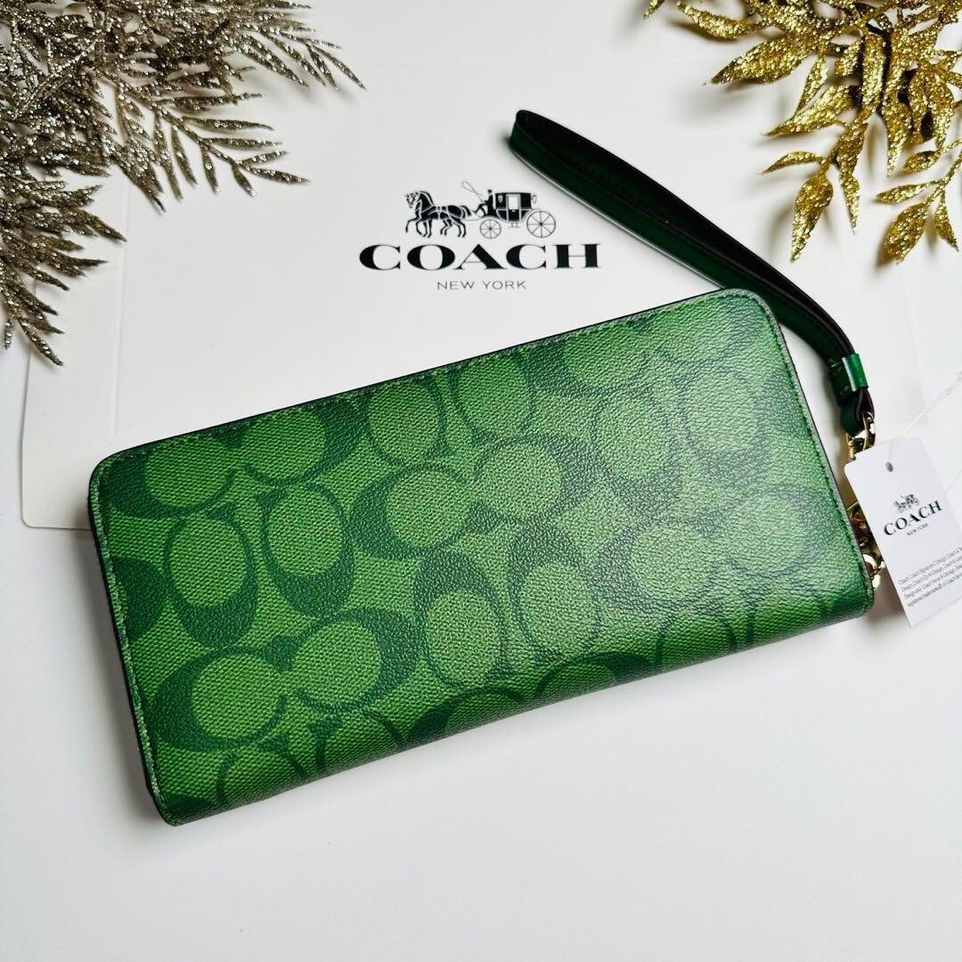 COACH C4452 Zip-around Long wallet with Strap Signature Green from