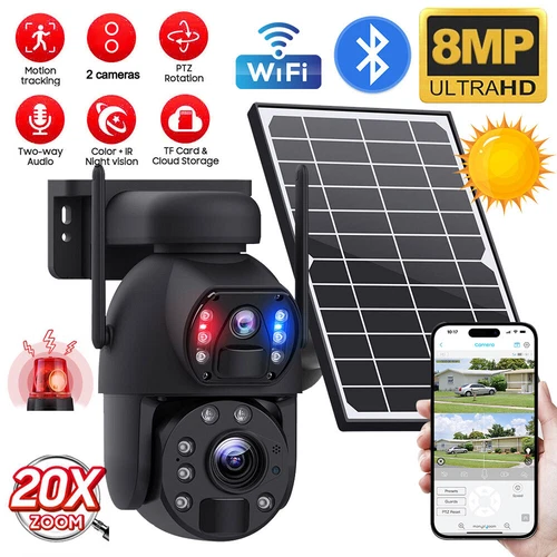 4K 8MP Wifi Solar Camera 20X Zoom Dual Lens PIR Detection Outdoor Camera CCTV - Picture 2 of 34