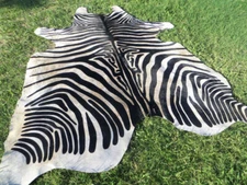 HUUUUUUGE !! ZEBRA print printed Cowhide Rug natural Cow Hide Skin beige white