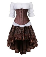 Corsgenset kurz Unter Brust Rock mini Gothic braun Oktoberfest Dindl 32-44