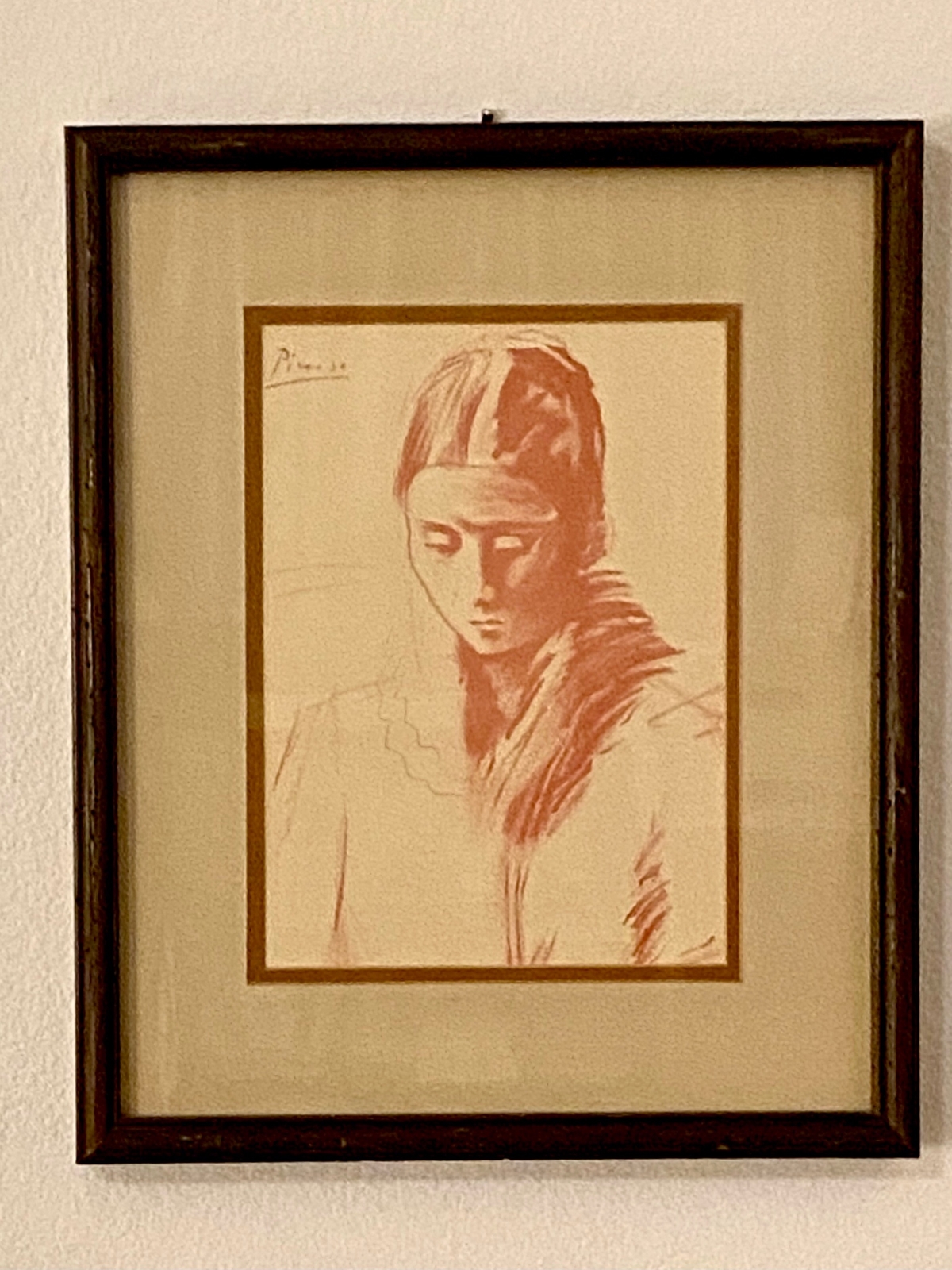 'OLGA'. 1923. Pink lithograph by PICASSO. Matted & Framed.  Rare.