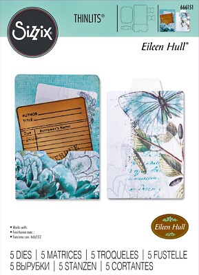 New Retired Sizzix Thinlits Library Pocket ATC Card 5pc #666151 MSRP $24.99 Hull