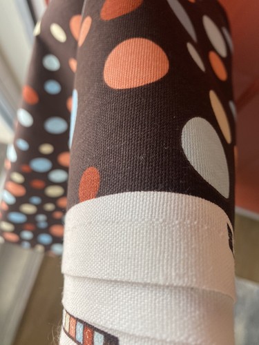 BIG Polka DOTS Canvas UPHOLSTERY FABRIC 56"W Blue Peach White on BROWN 3 YARDS - Picture 10 of 10