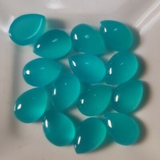 Natural Untreated Paraiba Chalcedony Loose Gemstone Pear Cabochon From India