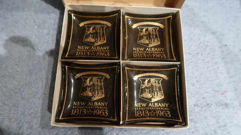 New Albany Indiana ~ Trinket Trays/ Ashtrays ~ Vintage "Sesquicentennial" w/box