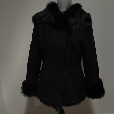 UGG KARLENE Toscana Fur Shearling Coat Jacket Black Size S Small