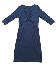 NoLoGo Chic Womens Navy Jersey Twist Front Party Elegant Tea Dress. Size 2-UK 10