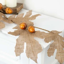 47" Rustic Burlap Decorative Fall Oak Leaf and Acorn Garland