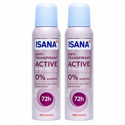 ISANA Anti-Transpirant ''Active Extra Dry'' im Doppelpack (2x 150ml) 72h Deoschutz