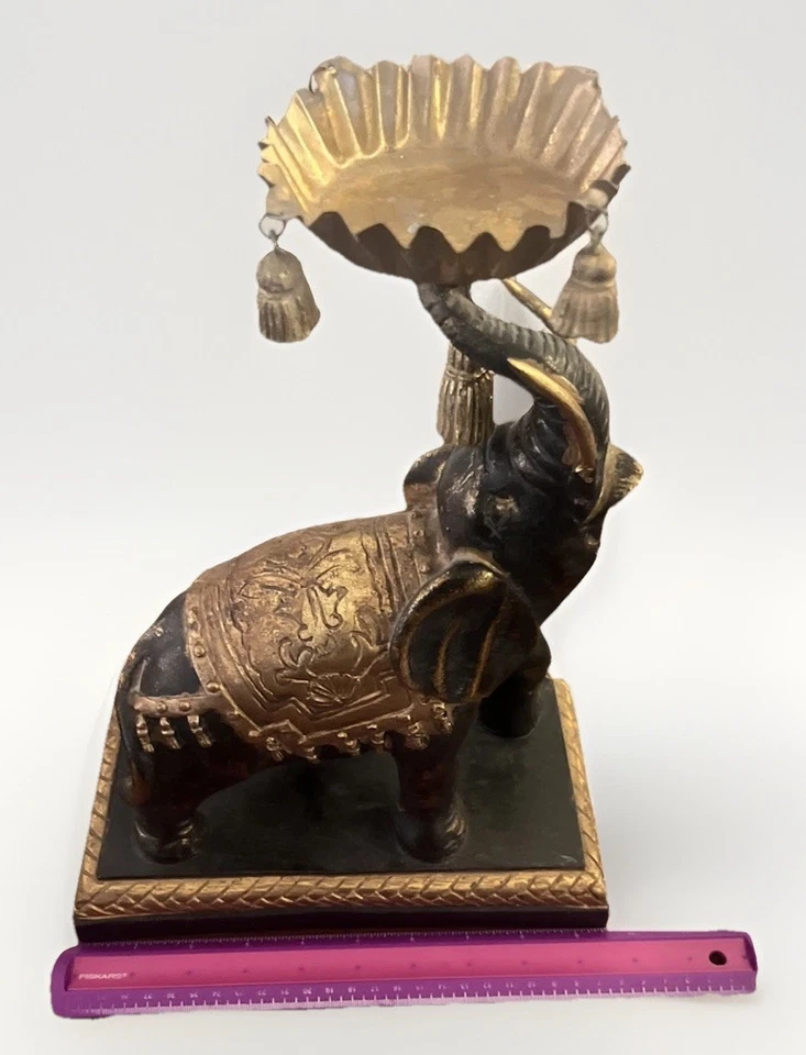 VINTAGE STERLING INDUSTRIES DECORATIVE ELEPHANT STATUE Asian Style Black & Gold - Image 4 of 4