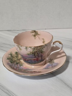 Vintage Aynsley Fine Bone China Pink Forest Floral Tea Cup and Saucer Gold Trim