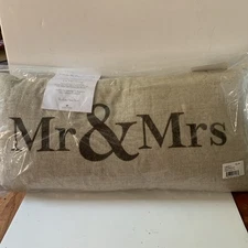 Mr. & Mrs Embroidered Pillow - Levtex Home 12 X 24 Verona Textured New In Pkg