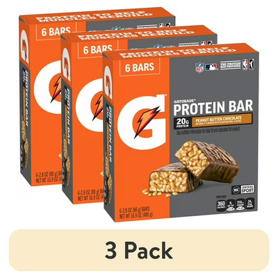 (3 pack) Gatorade Whey Protein Recover Bars, Peanut Butter Chocolate, 6 Ct