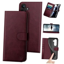 Compatible with Samsung Galaxy S25 Plus Genuine Leather Wallet Wine Red