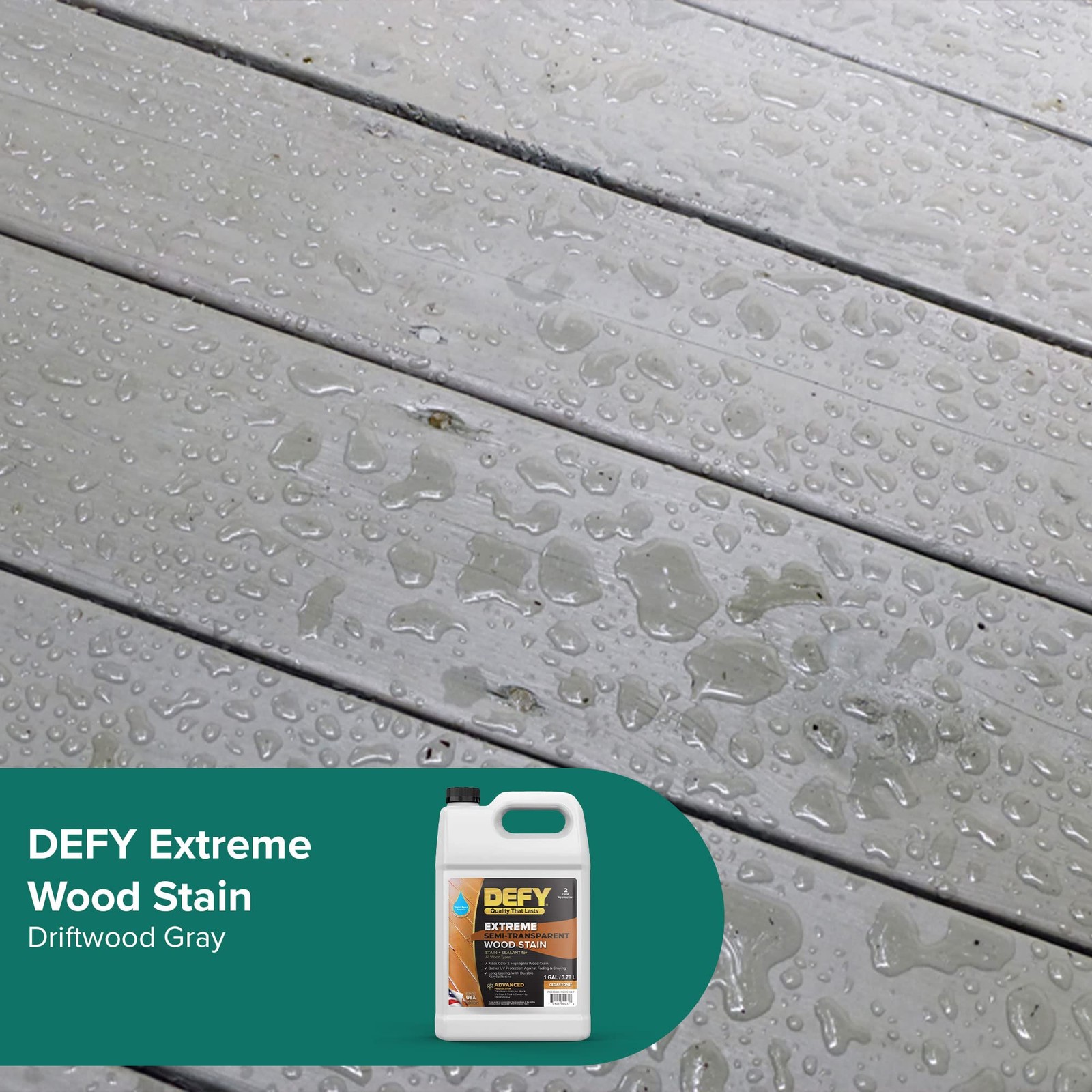 DEFY Extreme Semi-Transparent Wood Stain, Gray 1 Gallon