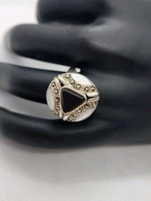 Vintage Ring S 7 Sterling Silver 925 Art Deco Marcasite Onyx Mother Of Pearl