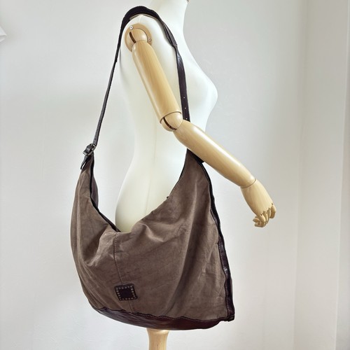 CAMPOMAGGI Italian Leather Canvas Shoulder Hobo Crossbody Large Bag Studded - Picture 19 of 19