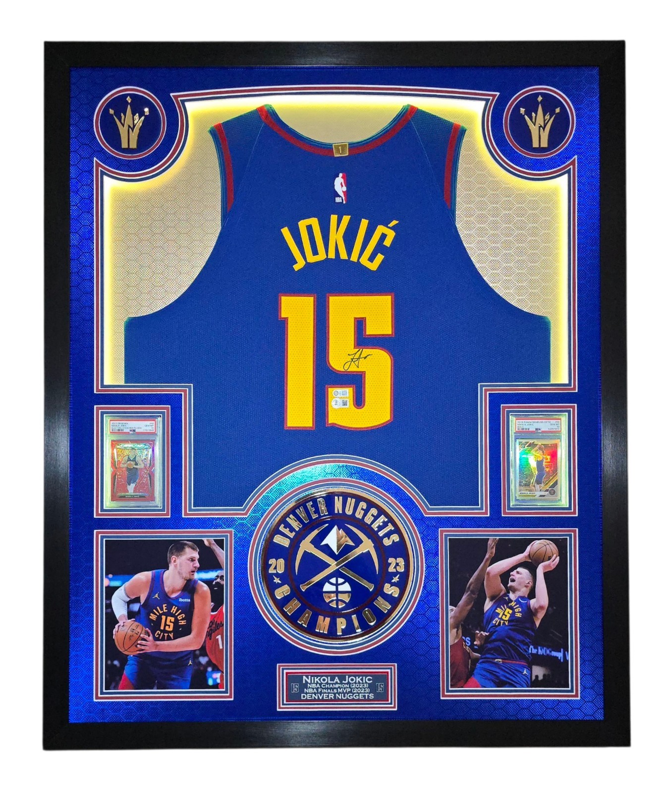 Nikola Jokic Autographed Signed Denver Nuggets & Framed Authentic Nike Vaporknit Jersey w/LEDS & 2-PSA10's. 