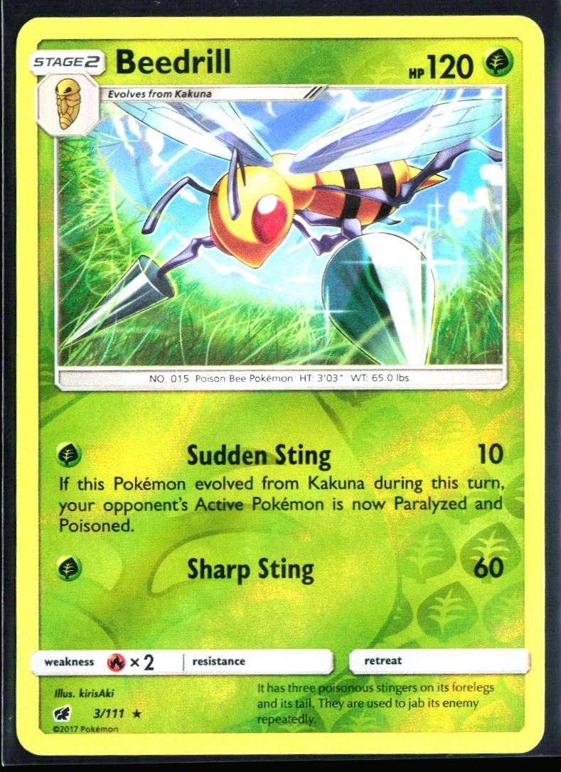 2017 Sun & Moon - Crimson Invasion Beedrill #3 Reverse Holo Rare Pokemon Card