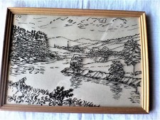 Quadro di un paesaggio - dipinto su vetro posteriore - quadro murale dipinto a mano - incorniciato -