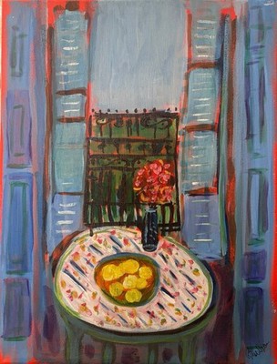 Original Art Signed Canvas Matisse Inspired Window Balcony Unframed