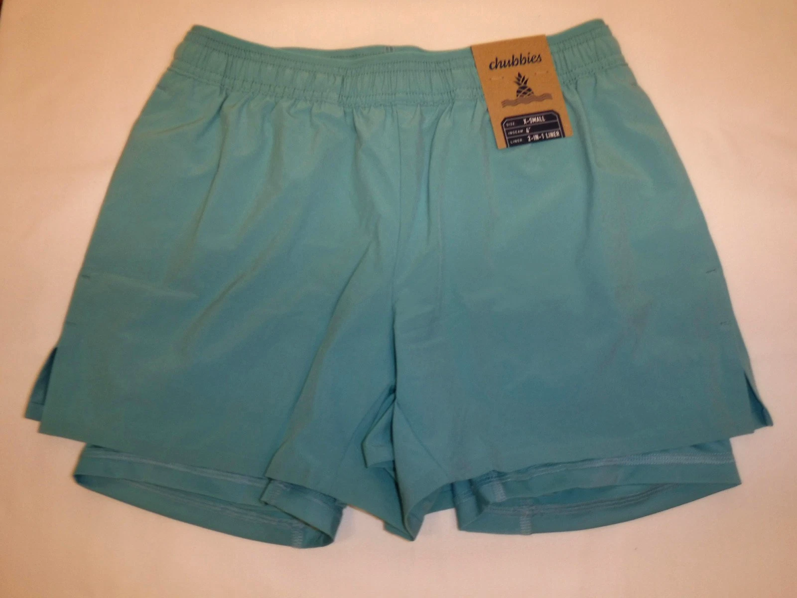 NWT Chubbies 2-in-1 Liner Training Shorts Aqua, 4" inseam, Men's Size XS, 27-29"