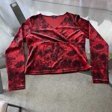 Rag Womens Velvet Y2K Whimsigoth Fairy Babydoll Top Size L Red Black Tie Dye