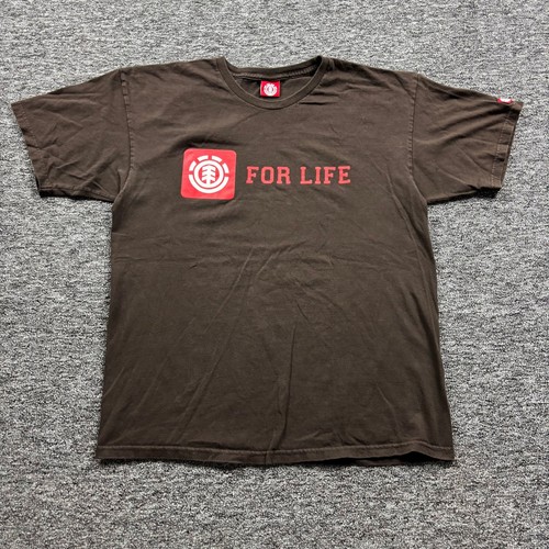 Vintage Y2K Element Skateboards Skate For Life Graphic Brown T-Shirt Size Large