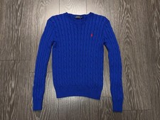 Womens Polo Ralph Lauren Blue Cotton Knit Pullover Jumper Sweater Size S