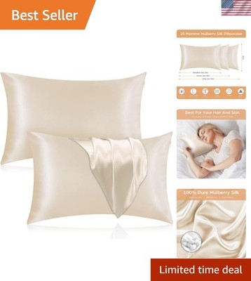 Silk Pillowcase for Hair and Skin, 2 Pack 100% Mulberry Silk Pillowcase 25 Mo...