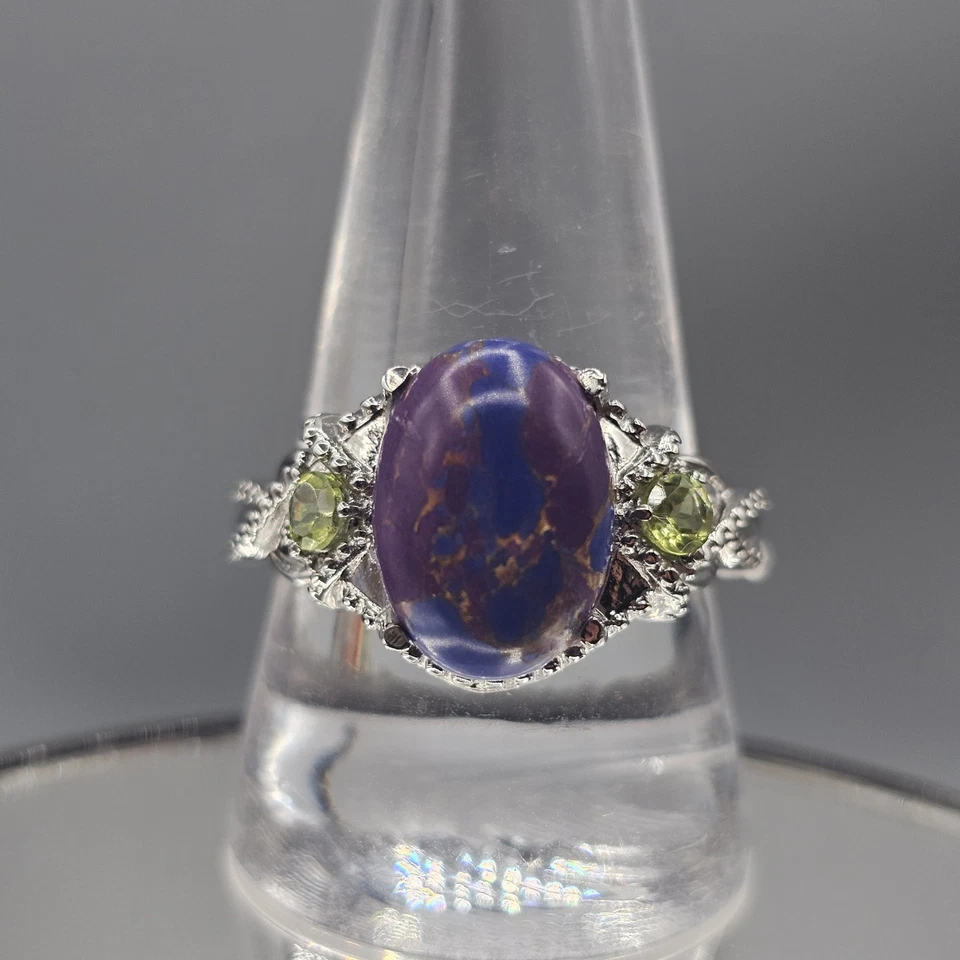 Anillo Turquesa Mohave Púrpura Talla 10.5 Acero Inoxidable Acento Peridoto Tono Plata Foto 3 de 4