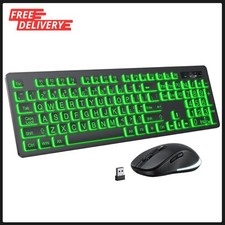 Large Print Wireless Keyboard and Mouse 7 Colors Backlit Keyboard Oversize Le...