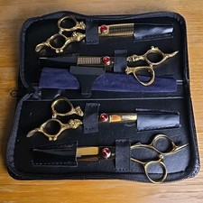 Professional 5.5/6/7 Inch Japanese Barber Shears 4 Pcs Purple Dragon Gently Used