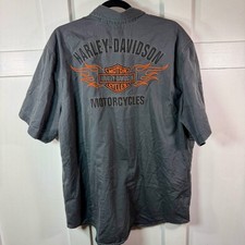 Harley Davidson Motorcycles Short Sleeve Mechanic Shirt Men's XL Grey Flame