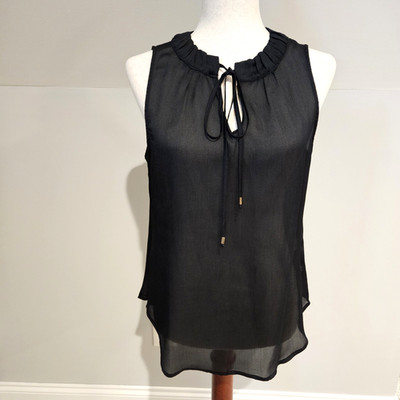 Whimsigoth Black Sleeveless Sheer Tie Neck Top Women M Goth Feminine Romantic