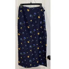 GUC Vintage Old Navy 10 Maxi Skirt Navy with Blue Yellow Floral Print Workwear