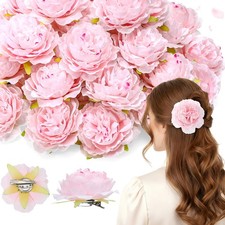 40 PCS Pink 3.1 Inch Peony Flower Hair Clips Hairpin Brooch Artificial