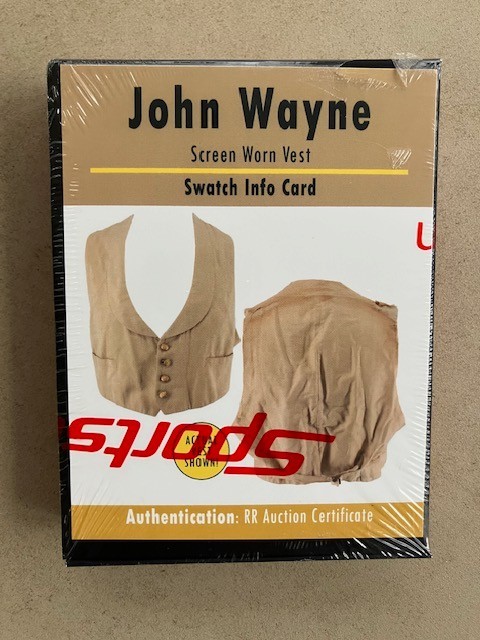 John Wayne Screen Worn Vest Swatch Info Card Unopened RR Auction Certificate