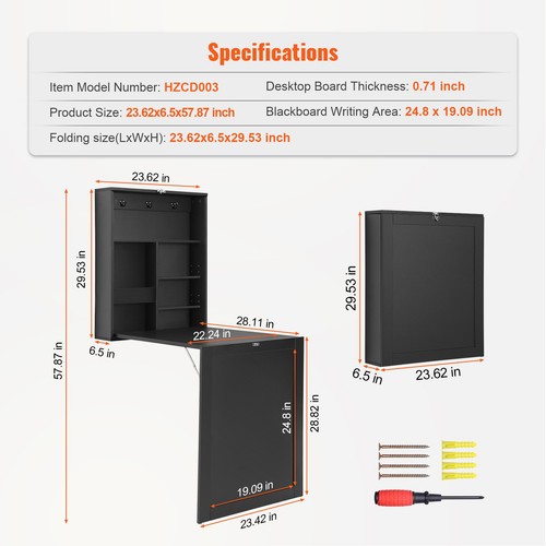 Wall Mounted Desk Fold out Convertible Desk with Chalkboard & Storage Area - Picture 7 of 12