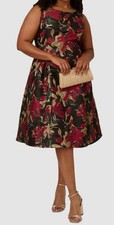 Adrianna Papell Women's Black Floral Jacquard Fit-Flare Dress Plus Sz 16W