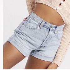 Free People We The Free Cuff Hem Denim Shorts Womens 30 Light Wash Blue