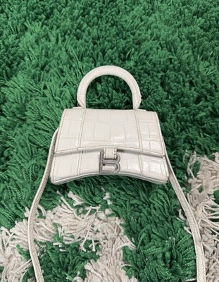 Balenciaga White Hourglass Croc-Embossed Mini Top Handle Bag - Clean